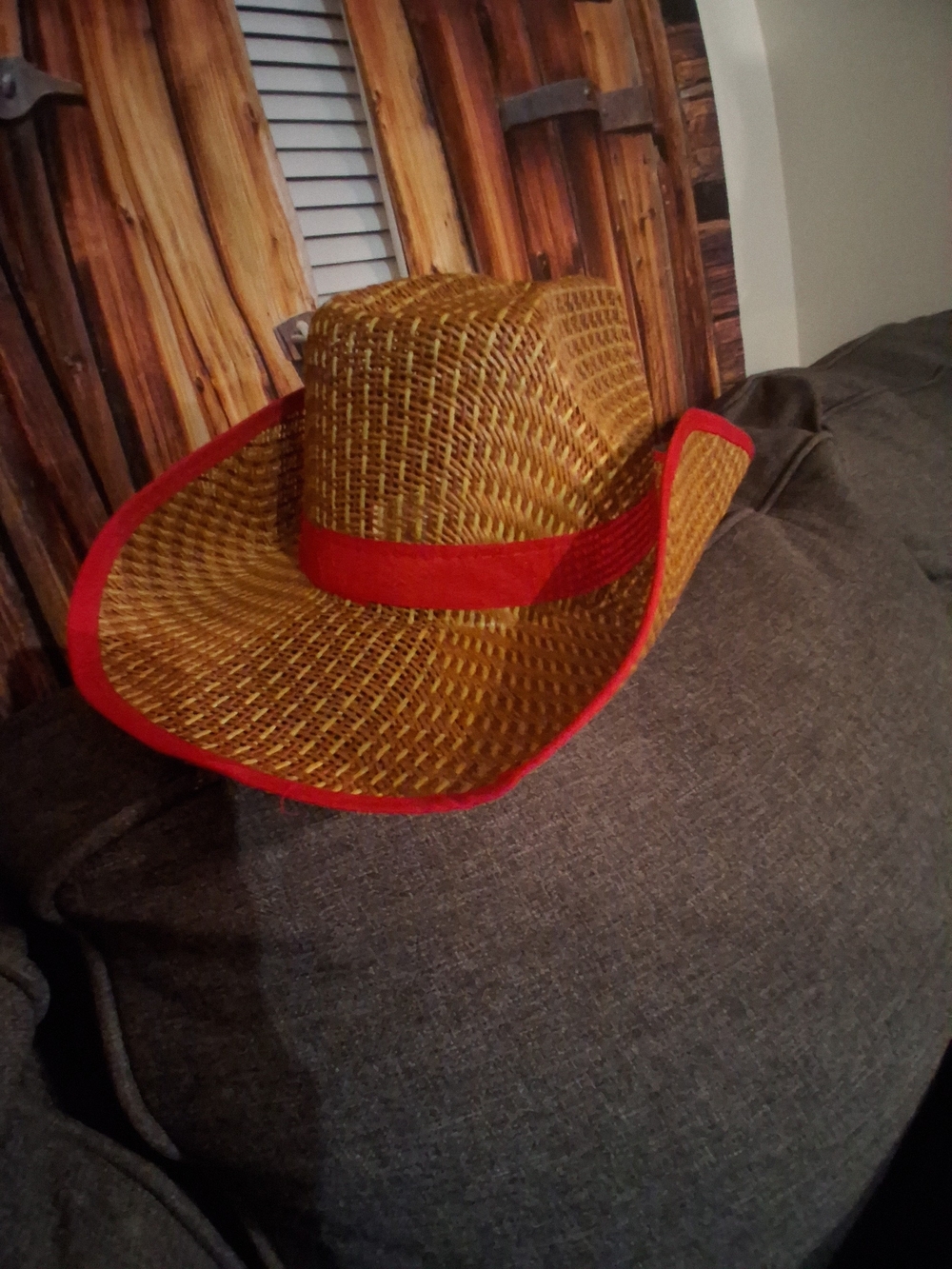 Source Unknown Straw Cowboy Hat with Red Trim